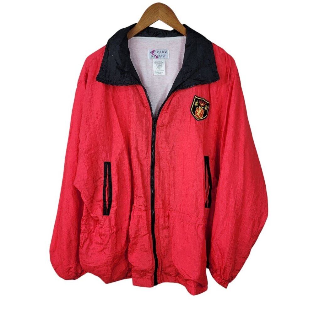 Vintage 90s Plus Size 1X Jacket Windbreaker Coat Crest Red Lightweight